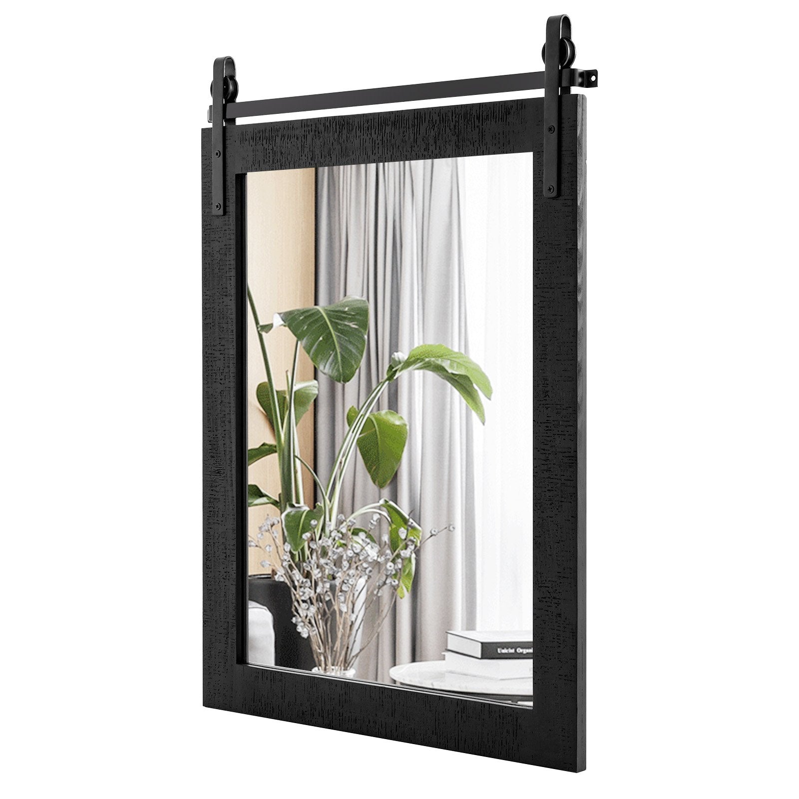 30 x 22 Inch Wall Mount Mirror with Wood Frame, Black at Gallery Canada