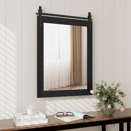 30 x 22 Inch Wall Mount Mirror, Wood Frame, Black Wall Mirrors Black at Gallery Canada
