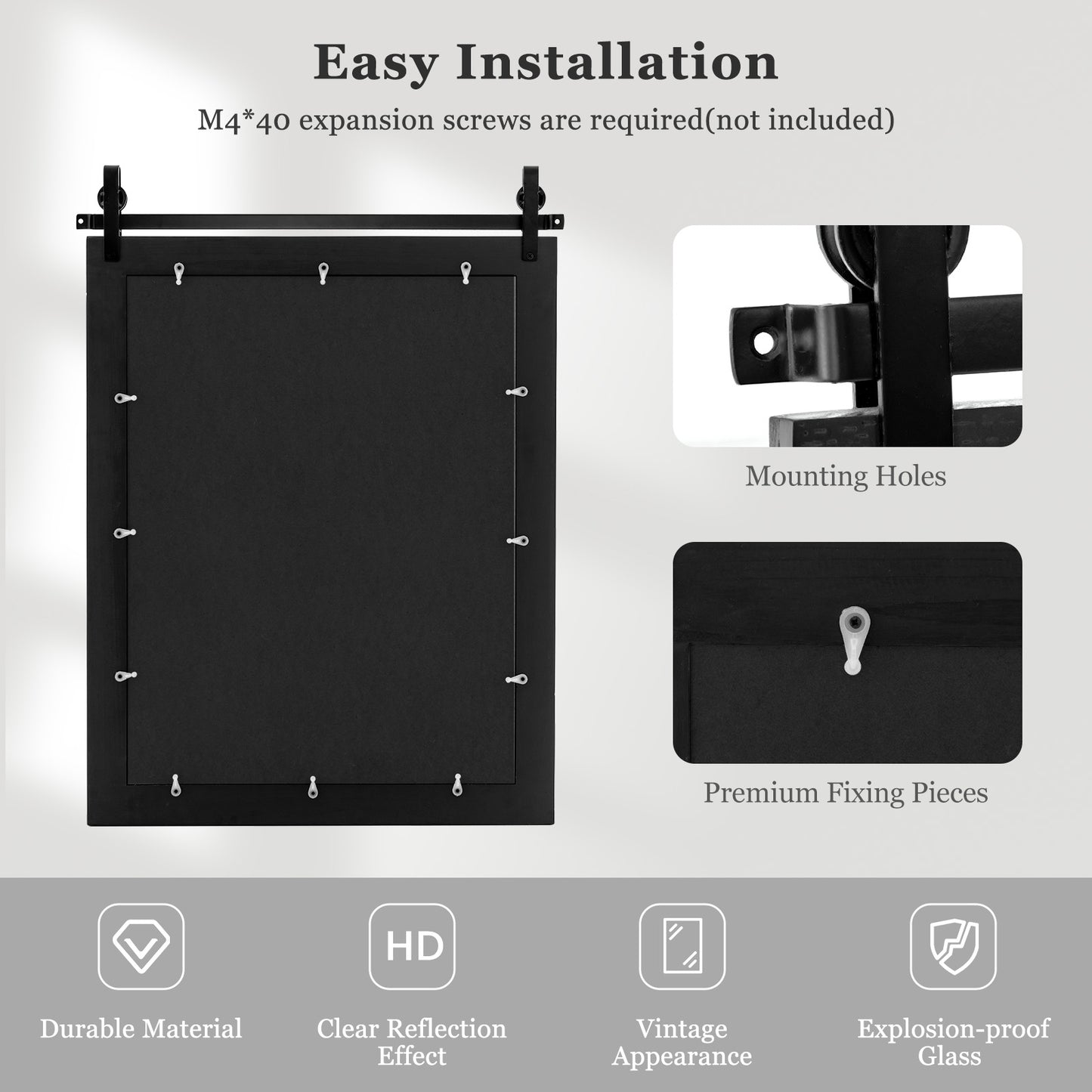 30 x 22 Inch Wall Mount Mirror, Wood Frame, Black Wall Mirrors at Gallery Canada