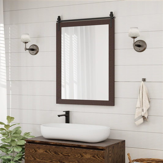 30 x 22 Inch Wall Mount Mirror with Wood Frame, Walnut Wall Mirrors Walnut at Gallery Canada