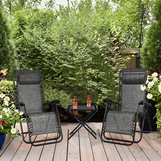 3 Pcs Folding Portable Zero Gravity Reclining Lounge Chairs Table, Gray Patio Conversation Sets Gray at Gallery Canada