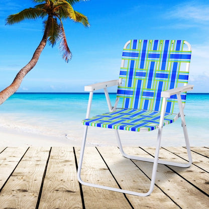 6 Pieces Folding Beach Chair Camping Lawn Webbing Chair, Blue