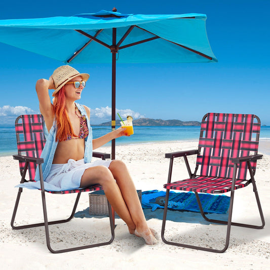 Folding Beach Chair, Camping Lawn Webbing Chair, 6 Pieces, Red Beach & Lawn Chairs Red at Gallery Canada