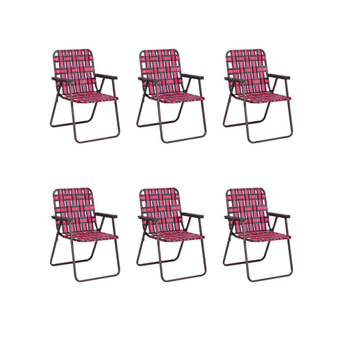 6 Pieces Folding Beach Chair Camping Lawn Webbing Chair, Red