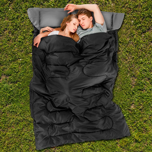 2 Person Waterproof Sleeping Bag with 2 Pillows, Black Air Mattresses & Sleeping Bags Black at Gallery Canada