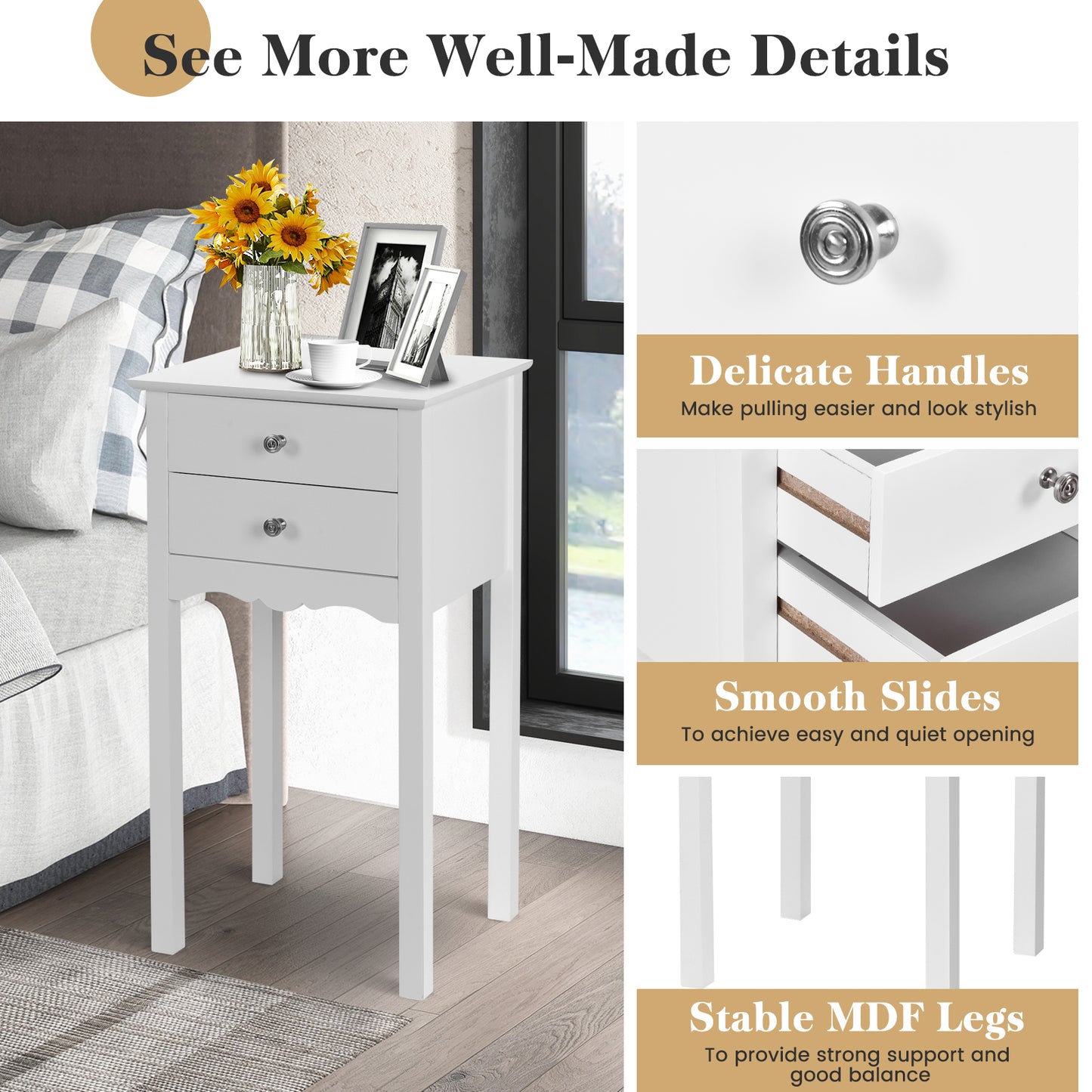 Vintage Side End Table with 2 Storage Drawers, White End & Side Tables at Gallery Canada