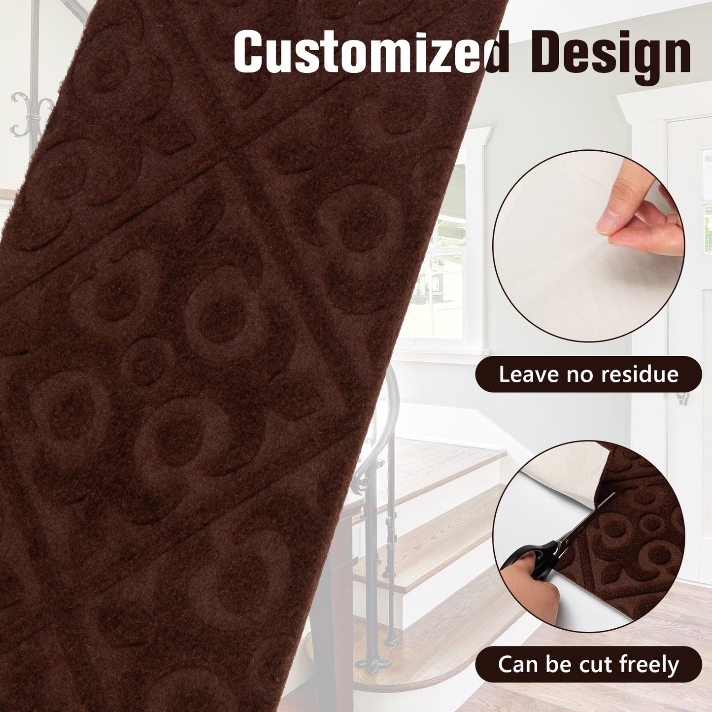 15Pcs Indoor Non-Slip Stair Carpet Mats for Wooden Steps, Brown Rugs at Gallery Canada