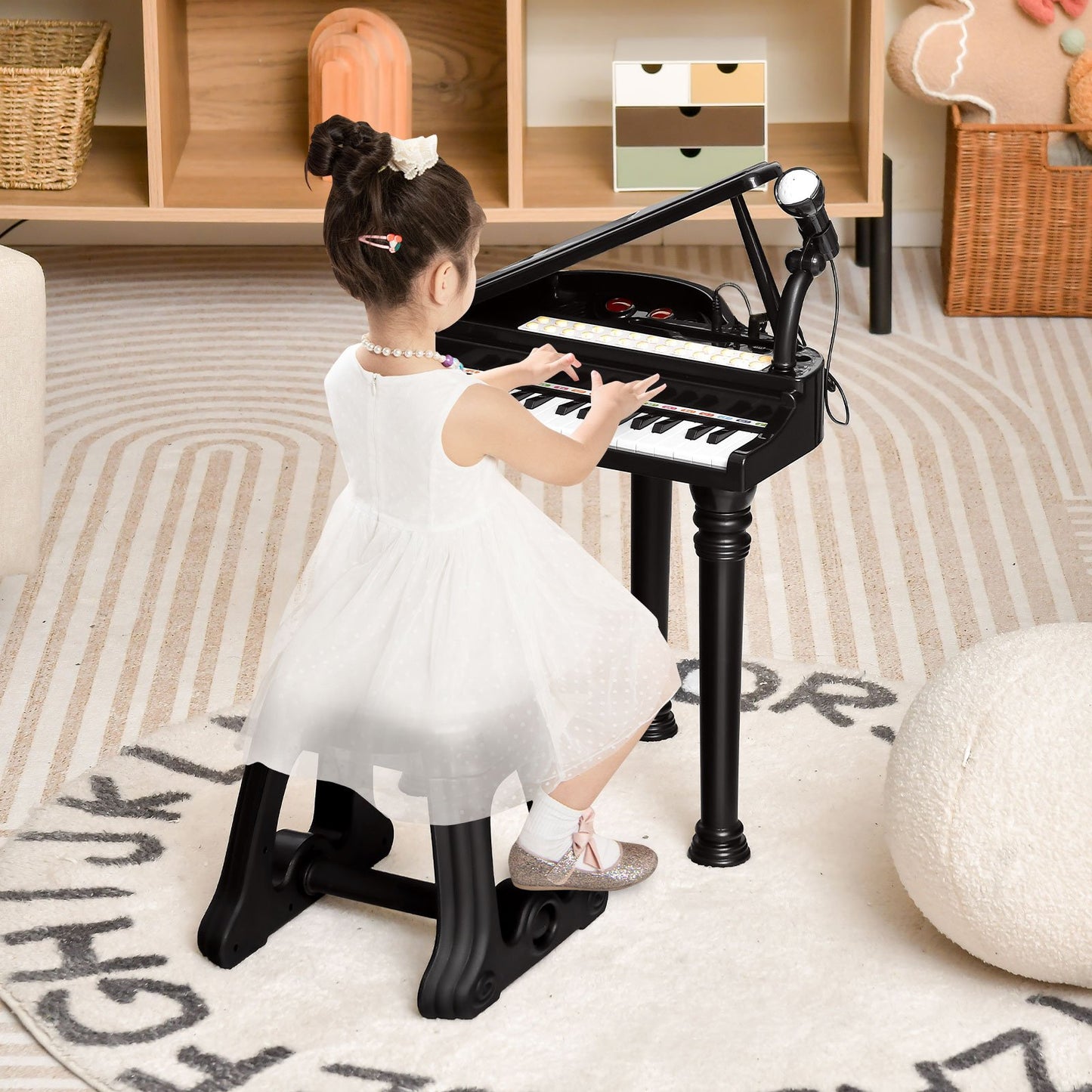 31 Keys Kids Piano Keyboard with Stool and Piano Lid, Black