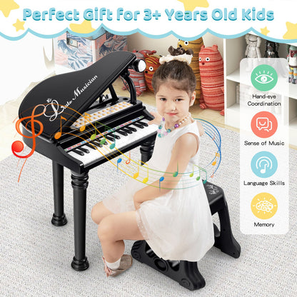 31 Keys Kids Piano Keyboard with Stool and Piano Lid, Black