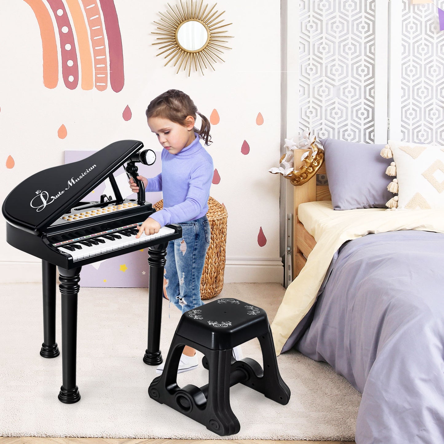 31 Keys Kids Piano Keyboard with Stool and Piano Lid, Black Pianos & Keyboards at Gallery Canada