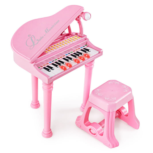 31 Keys Kids Piano Keyboard with Stool and Piano Lid, Pink - Gallery Canada