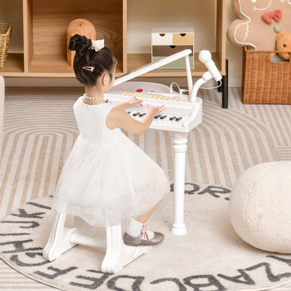 31 Keys Kids Piano Keyboard with Stool and Piano Lid, White