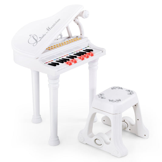 31 Keys Kids Piano Keyboard with Stool and Piano Lid, White - Gallery Canada