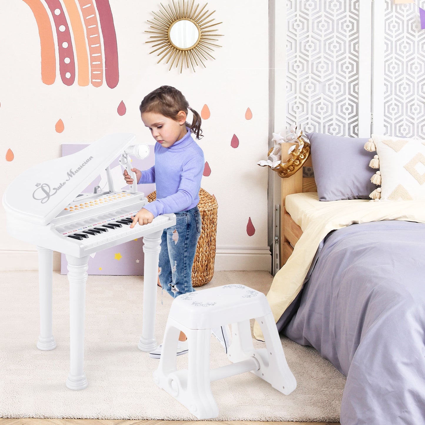 31 Keys Kids Piano Keyboard with Stool and Piano Lid, White Pianos & Keyboards at Gallery Canada