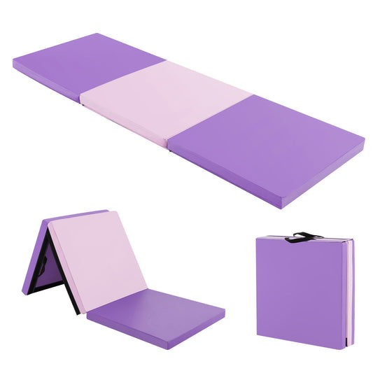 6 x 2 FT Tri-Fold Gym Mat with Handles and Removable Zippered Cover, Pink & Purple