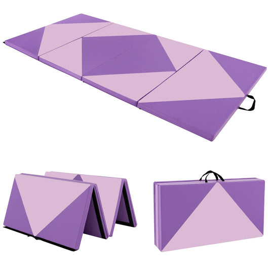8 Feet PU Leather Folding Gymnastics Mat with Hook and Loop Fasteners, Pink & Purple