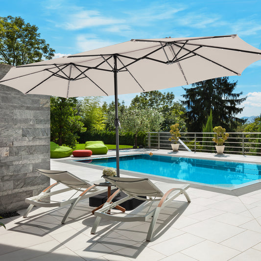 15 Feet Double-Sided Patio Umbrella, 48 LED Lights, Beige Outdoor Umbrellas Beige at Gallery Canada