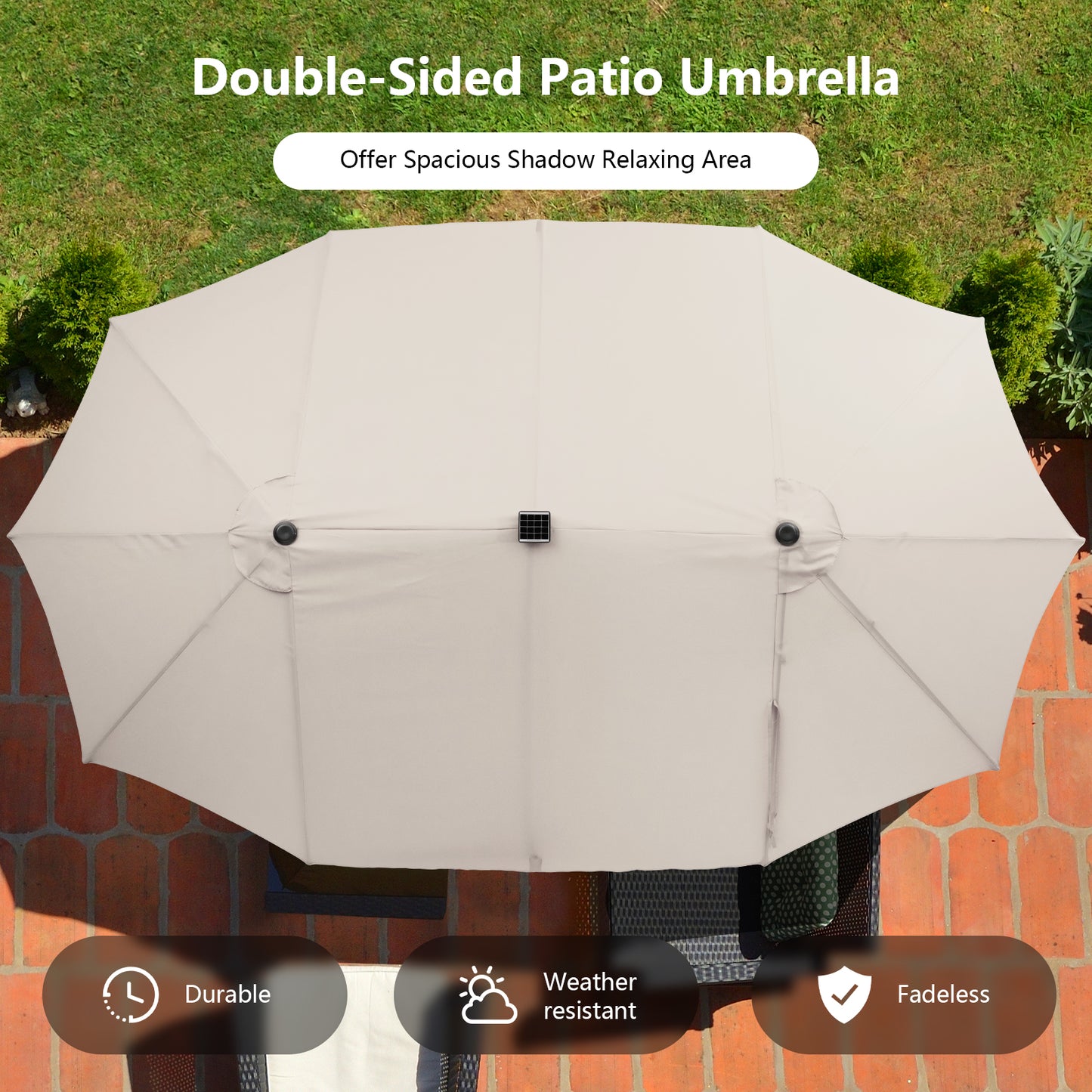 15 Feet Double-Sided Patio Umbrella, 48 LED Lights, Beige Outdoor Umbrellas at Gallery Canada