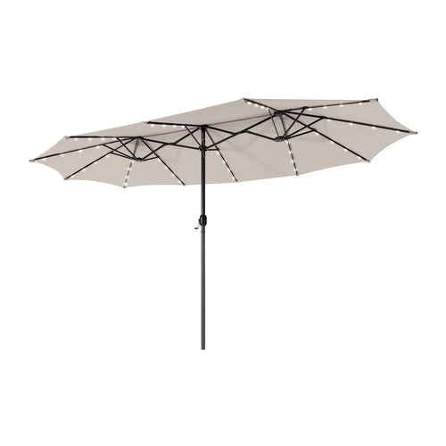 15 Feet Twin Patio Umbrella with 48 Solar LED Lights, Beige
