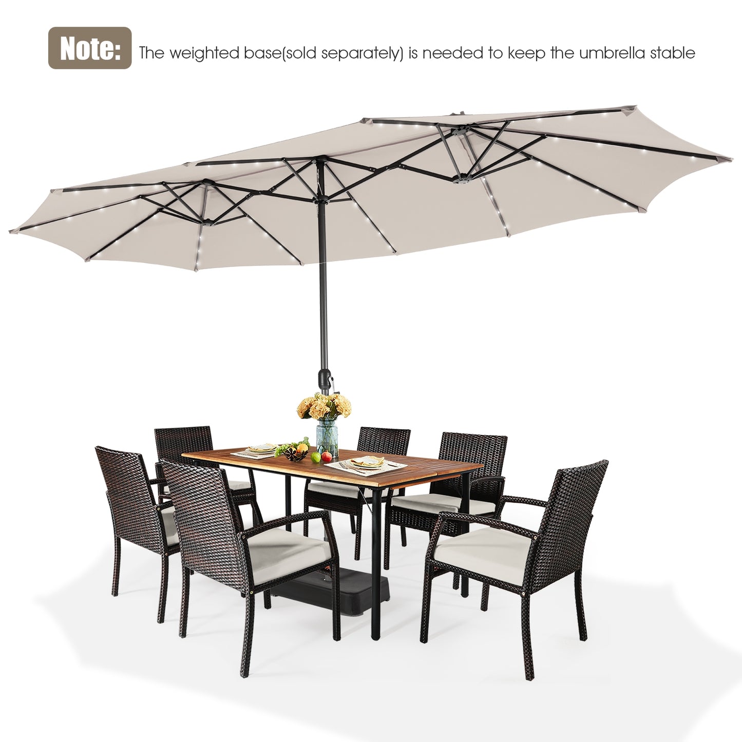 15 Feet Twin Patio Umbrella with 48 Solar LED Lights, Beige Outdoor Umbrellas at Gallery Canada