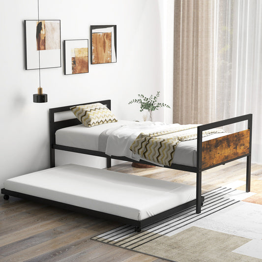 Twin Metal Daybed With Trundle, Lockable Wheels, Rustic Brown Trundle Bed Frame Rustic Brown at Gallery Canada