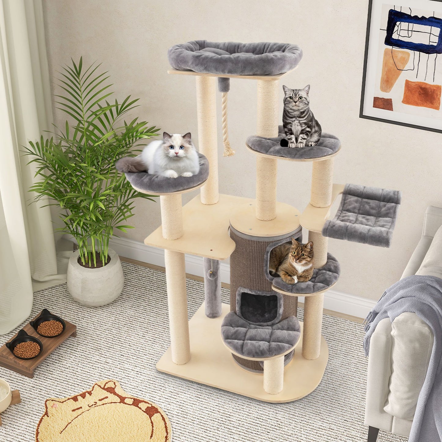 Multi-Level Cat Tree with 3-story Cat Condo, Gray