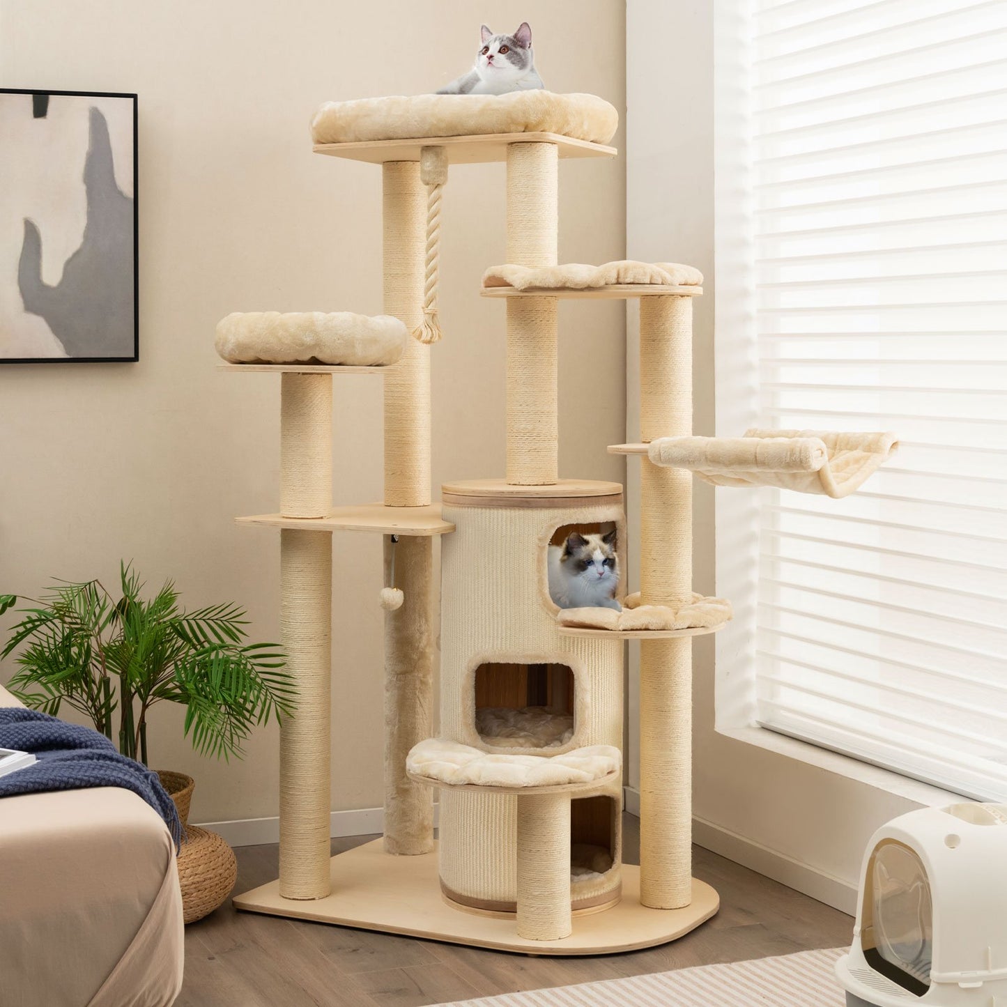 Multi-Level Cat Tree with 3-story Cat Condo, Beige
