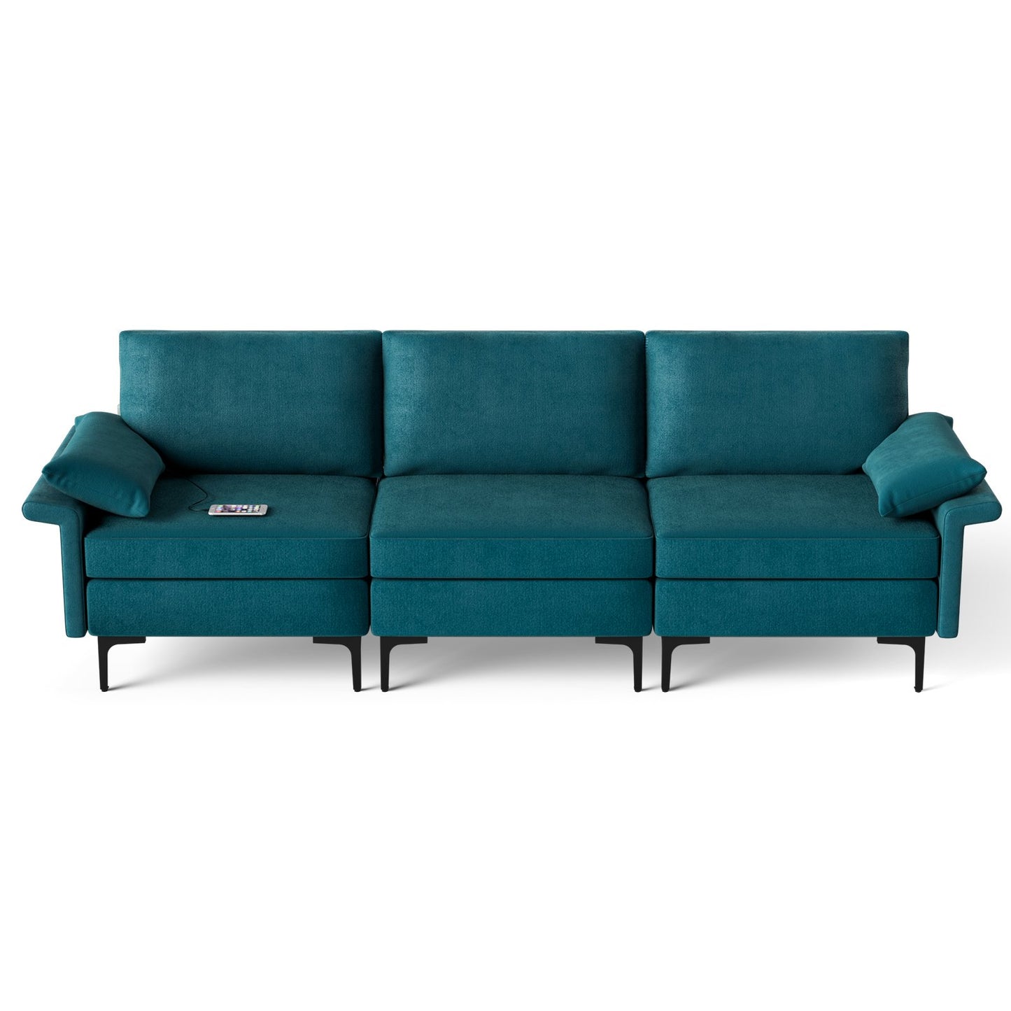 Large 3-Seat Sofa Sectional with Metal Legs and 2 USB Ports for 3-4 people, Turquoise