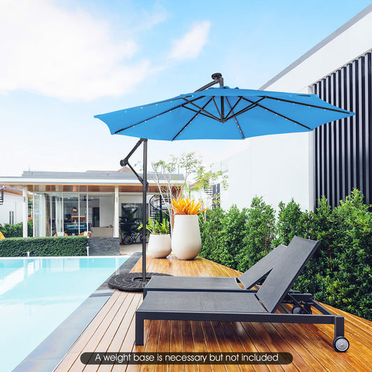 10 Feet Patio Solar Cantilever Umbrella, Tilting System, Blue Outdoor Umbrellas Blue at Gallery Canada