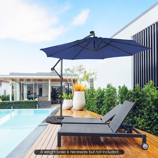 10 Feet Patio Solar Cantilever Umbrella, Tilting System, Navy Outdoor Umbrellas Navy at Gallery Canada
