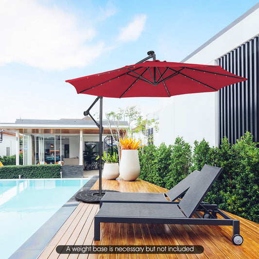10 Feet Solar Cantilever Umbrella, Tilting System, Red Outdoor Umbrellas Red at Gallery Canada