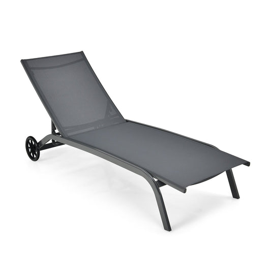 6-Poisition Adjustable Outdoor Chaise Recliner with Wheels, Gray at Gallery Canada