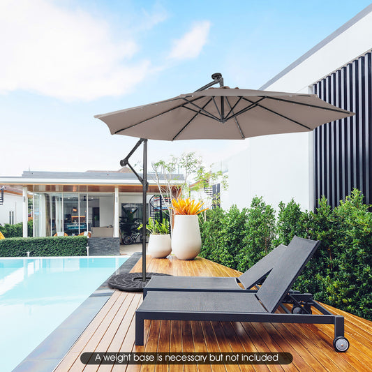 10 Feet Patio Solar Cantilever Umbrella, Tilting System, Brown Outdoor Umbrellas Brown at Gallery Canada