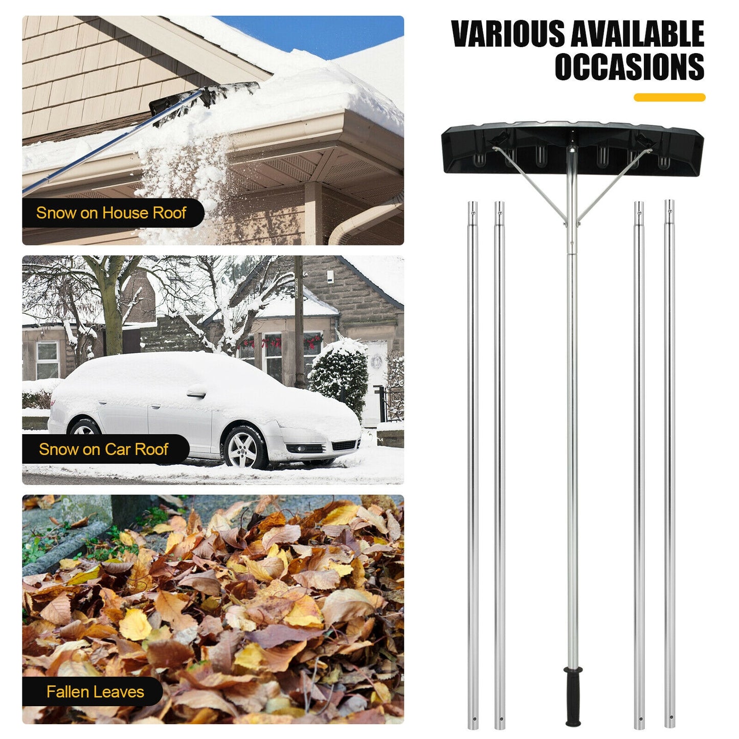 20 Feet Extendable Aluminum Snow Roof Rake with Anti-slip Handle, Black Snow Removal at Gallery Canada