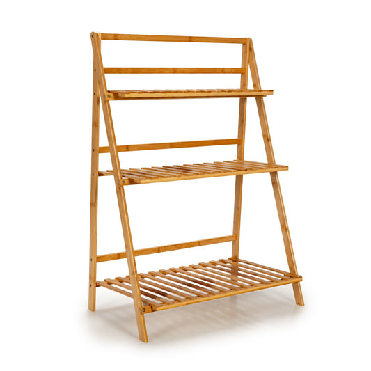 3-Tier Bamboo Foldable Plant Stand with Display Shelf Rack, Natural