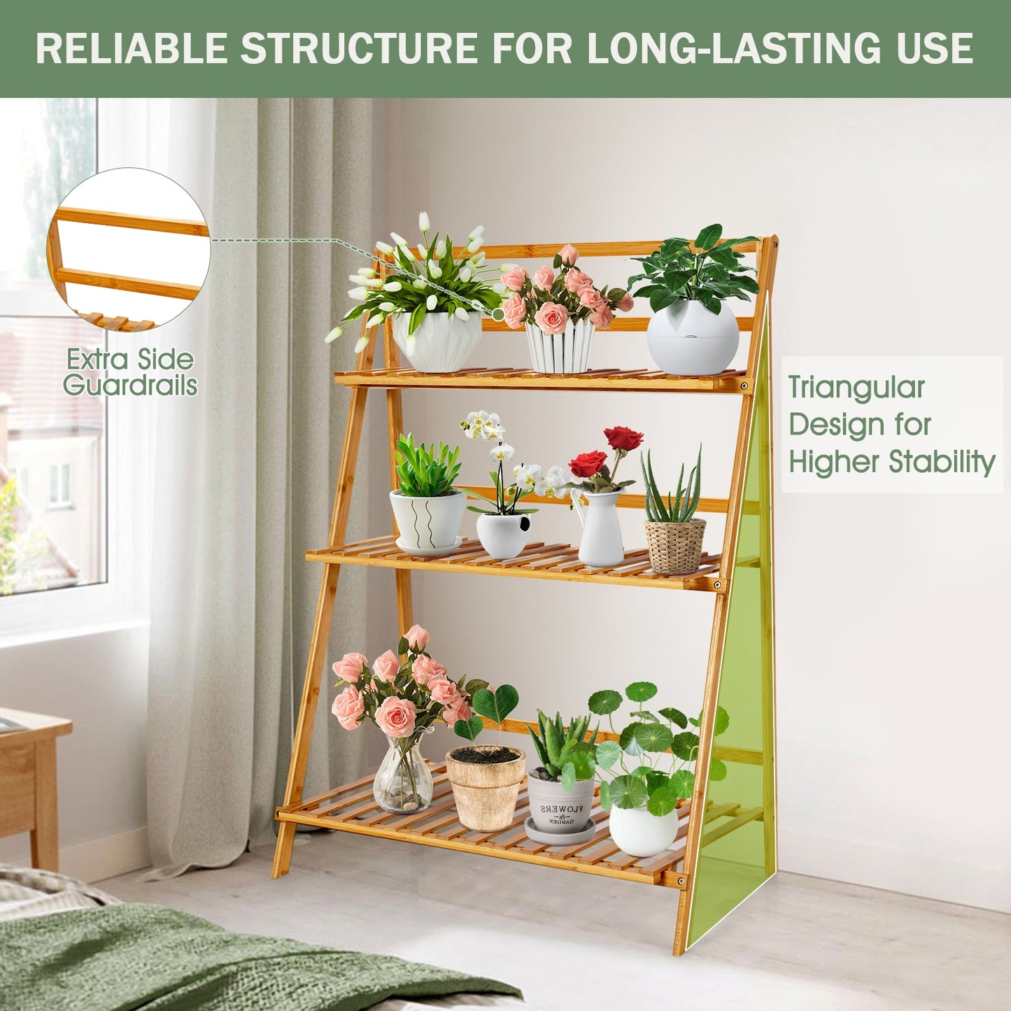 3-Tier Bamboo Foldable Plant Stand, Display Shelf Rack, Natural Plant Stands at Gallery Canada