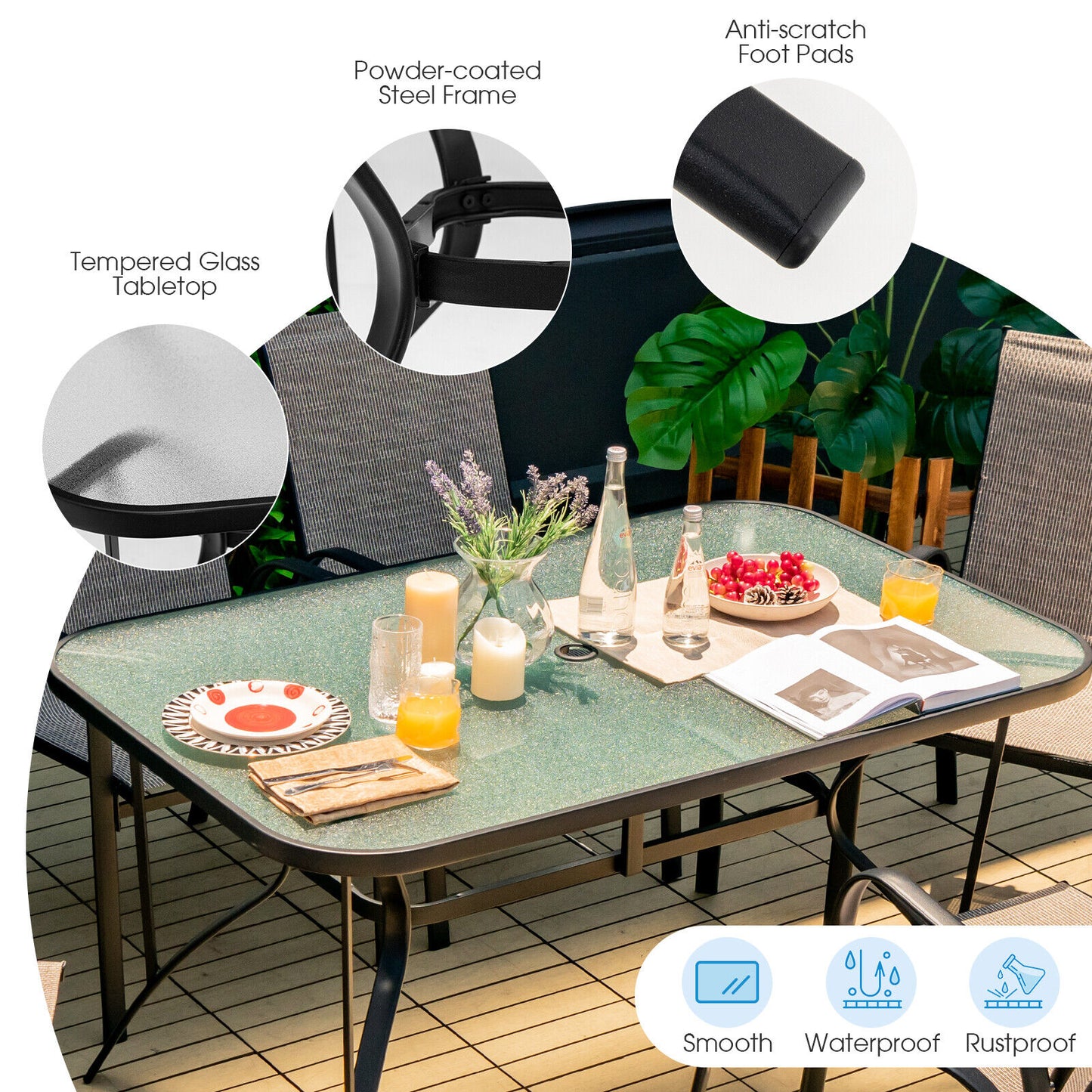 55 x 35 Inch Tempered Glass Patio Dining Table, Transparent Patio Dining Tables at Gallery Canada