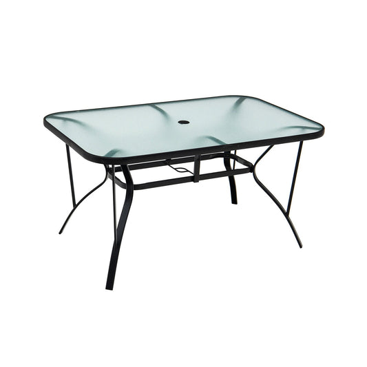 55 x 35 Inch Patio Dining Rectangle Tempered Glass Table with Umbrella Hole, Transparent