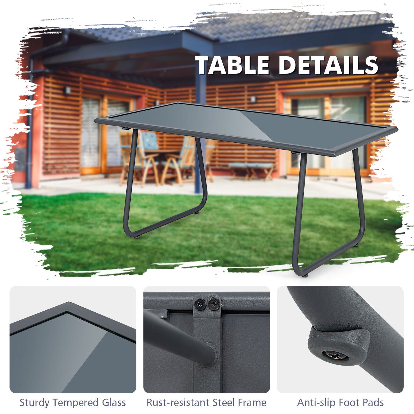 4 Pieces of Metal Patio Furniture Chat Set with Tempered Glass Coffee Table, Gray Patio Conversation Sets at Gallery Canada
