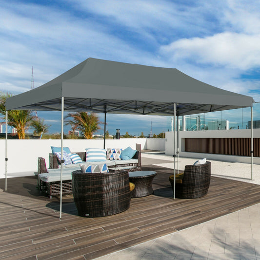 10 x 20 Feet Adjustable Folding Sun Shelter, With Carrying Bag, Gray Canopies Gray at Gallery Canada