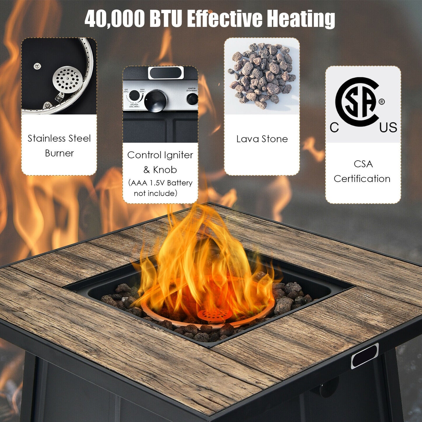 40,000 BTU 28 Inch Propane Gas Fire Pit Table, Black Fire Pit Tables at Gallery Canada