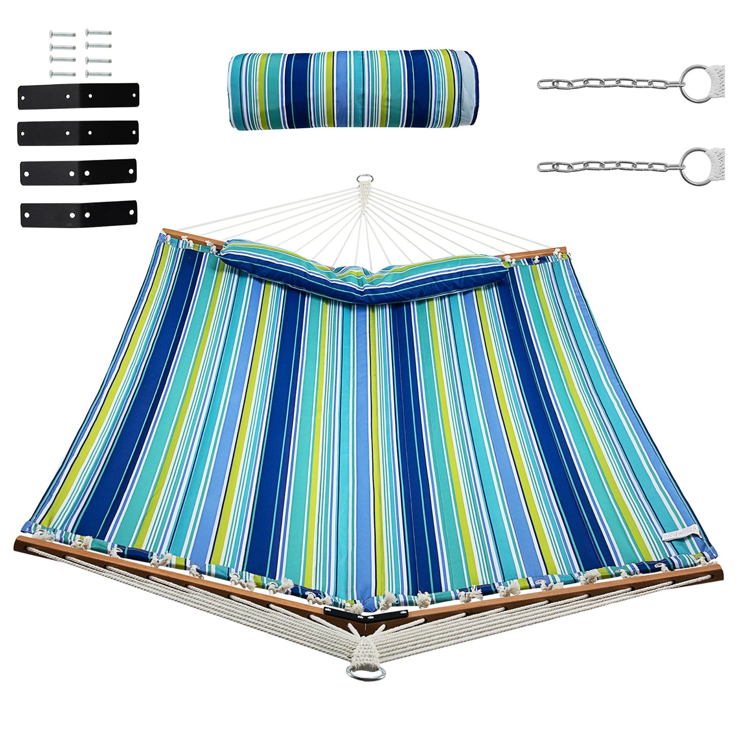 Patio Hammock Foldable Portable Swing Chair Bed with Detachable Pillow, Blue & Green