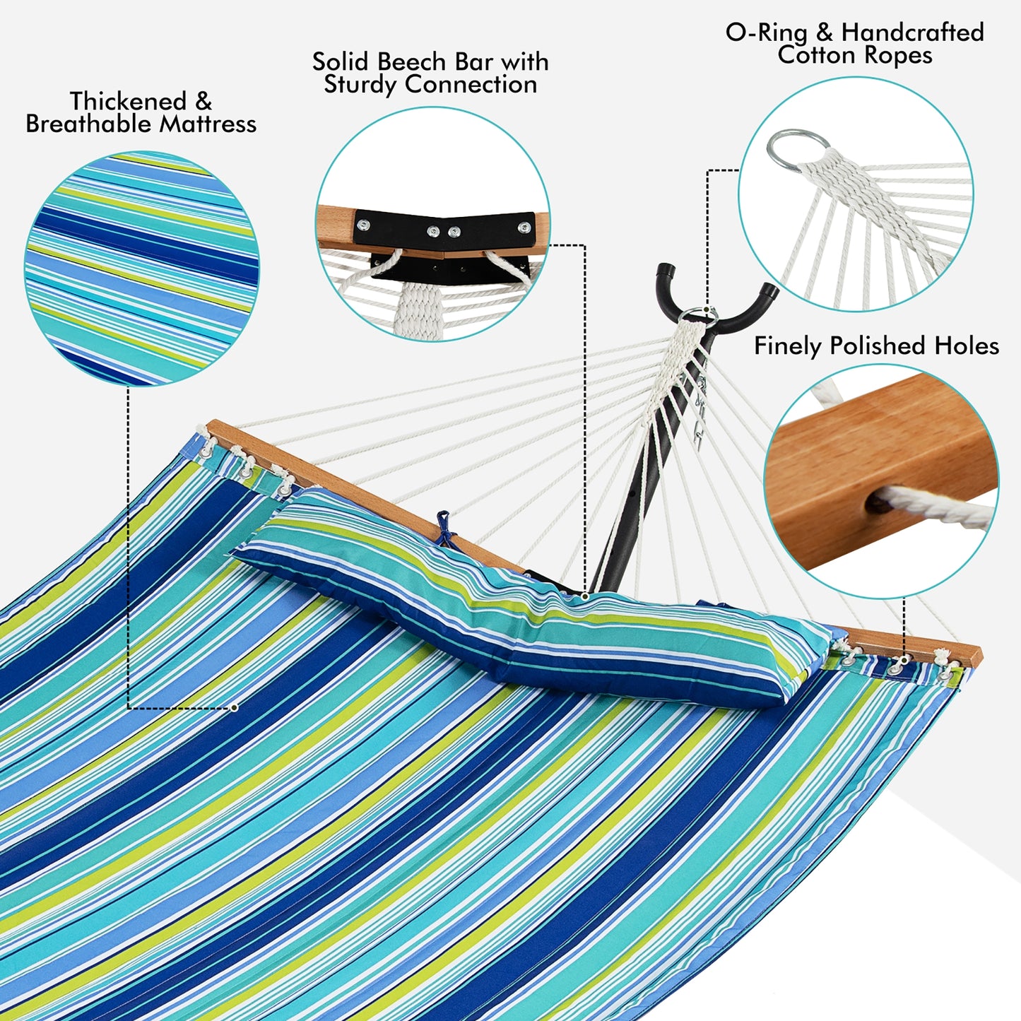 Foldable Portable Patio Hammock Swing Chair Bed with Detachable Pillow, Blue & Green Hammocks at Gallery Canada