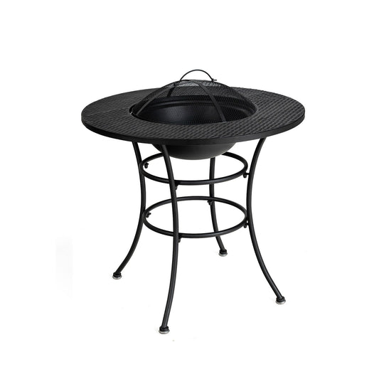 31.5 Inch Patio Fire Pit Dining Table With Cooking BBQ Grate, Black