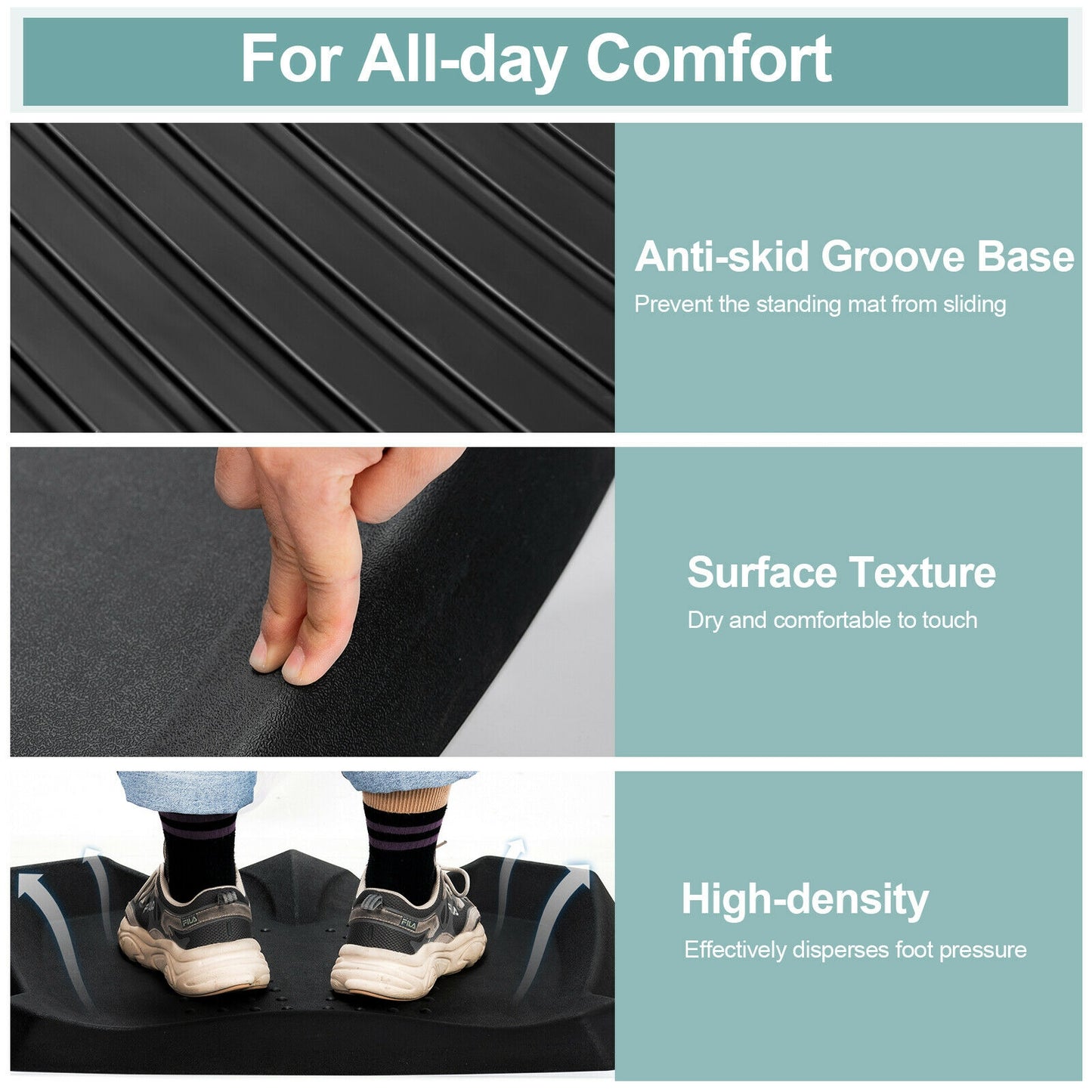 Portable Anti-Fatigue Standing Mat with Massage Points and Diverse Terrain, Black Sport Equipments at Gallery Canada