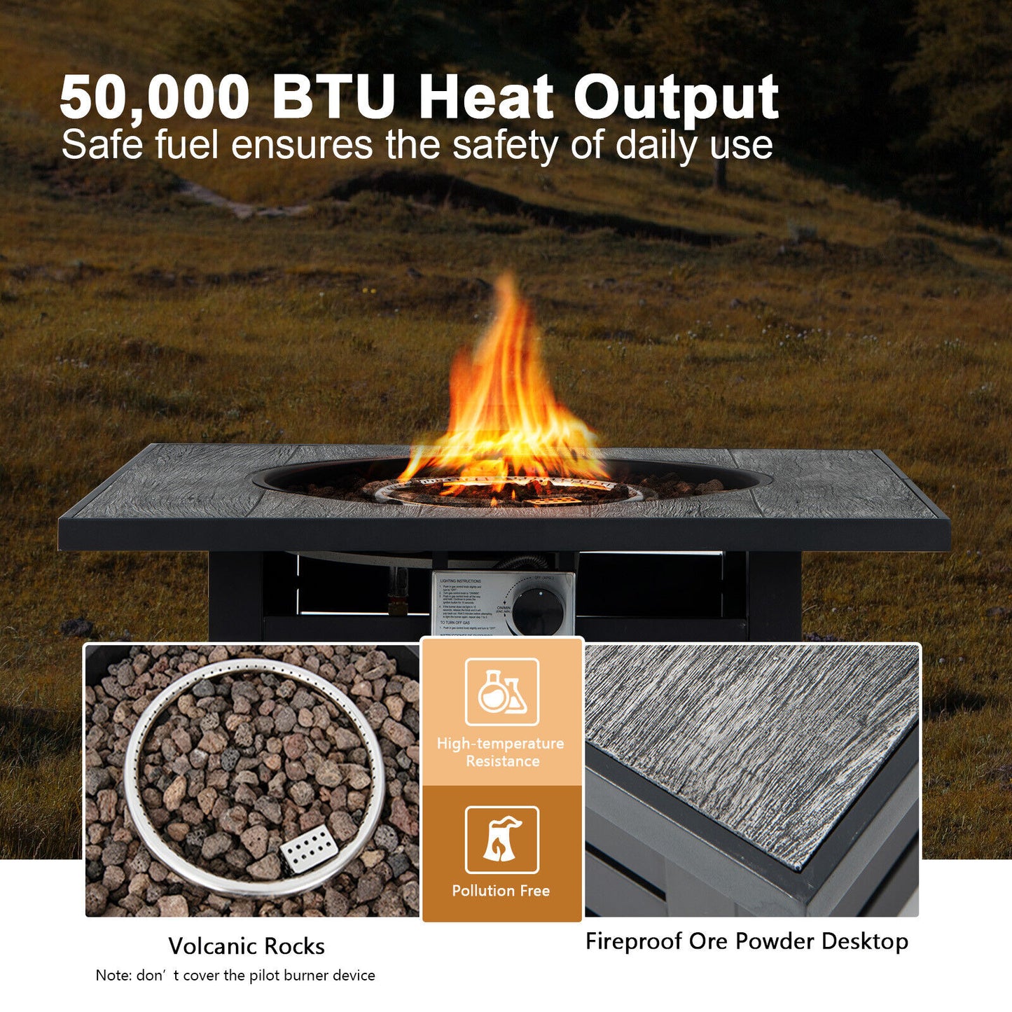 Square Propane Fire Pit Table With Lava Rocks, Rain Cover, Black Fire Pit Tables at Gallery Canada