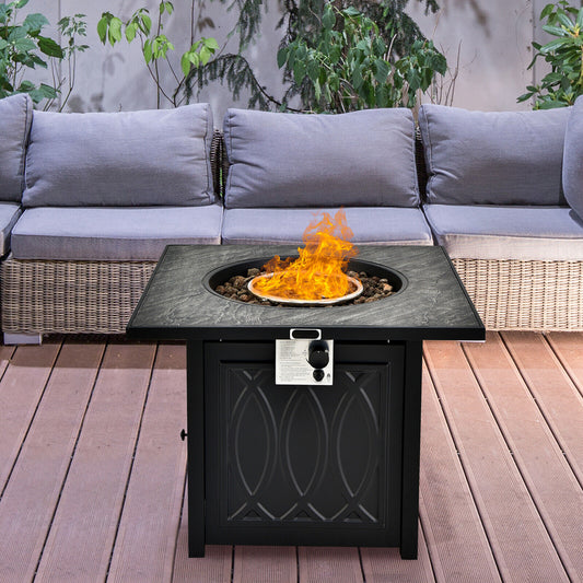 32 Inch Propane Fire Pit Table Square Tabletop with Lava Rocks Cover 50000 BTU, Black Fire Pit Tables Black at Gallery Canada