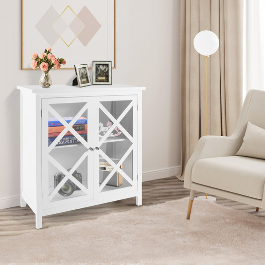 Freestanding Kitchen Buffet Cabinet with Glass Doors and Adjustable Shelf, White Sideboards Cabinets & Buffets White at Gallery Canada