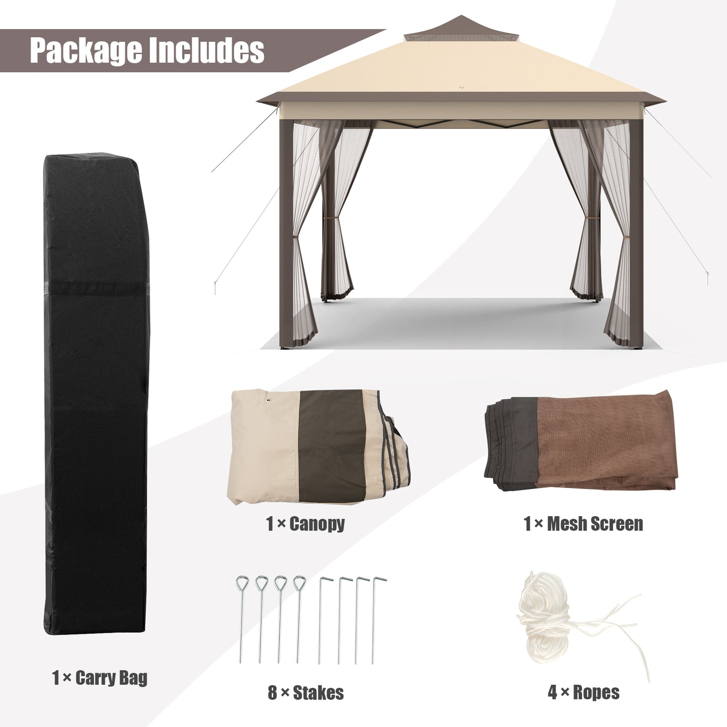 2-Tier 11 x 11 Feet Pop-Up Gazebo Tent, Portable Canopy Shelter, Brown Gazebos at Gallery Canada