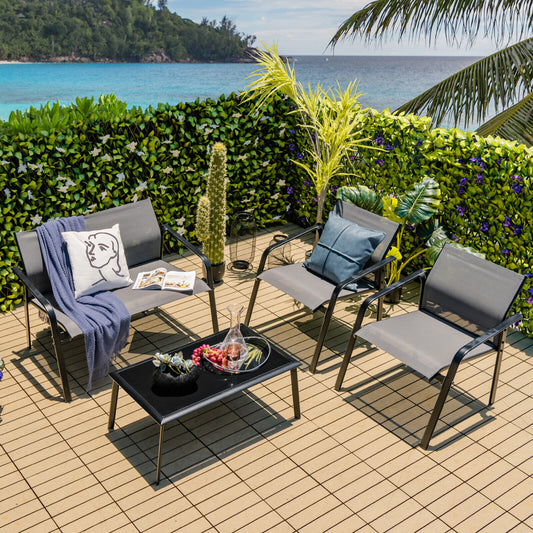 4 Piece Patio Furniture Set, Armrest Loveseat Sofas, Glass Table Deck, Gray Patio Conversation Sets Gray at Gallery Canada